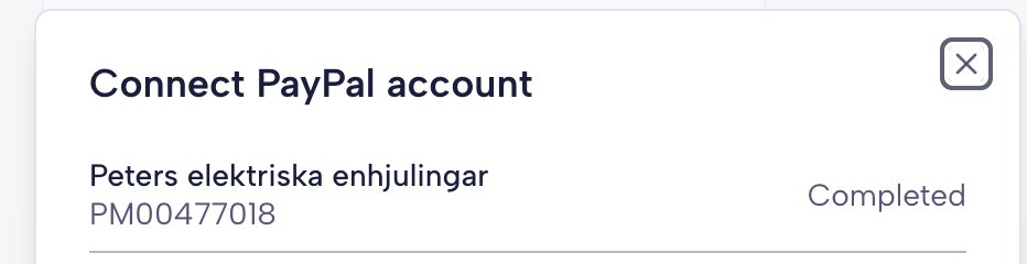 PayPal onboarding card showing Completed status